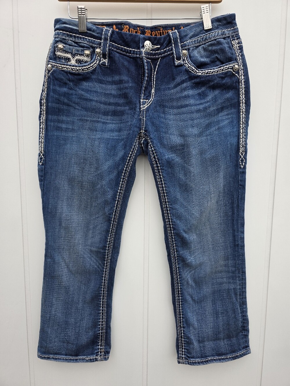 Rock Revival Kai Cropped Denim Thick Stitch Jeans Size 30